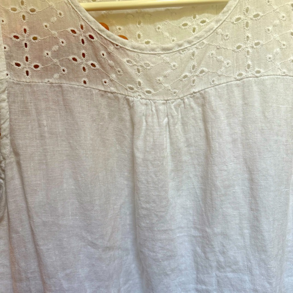 FRANCESCA BETTINI Linen Ruffle Eyelet Sleeveless Top White womens size Small - Picture 12 of 16